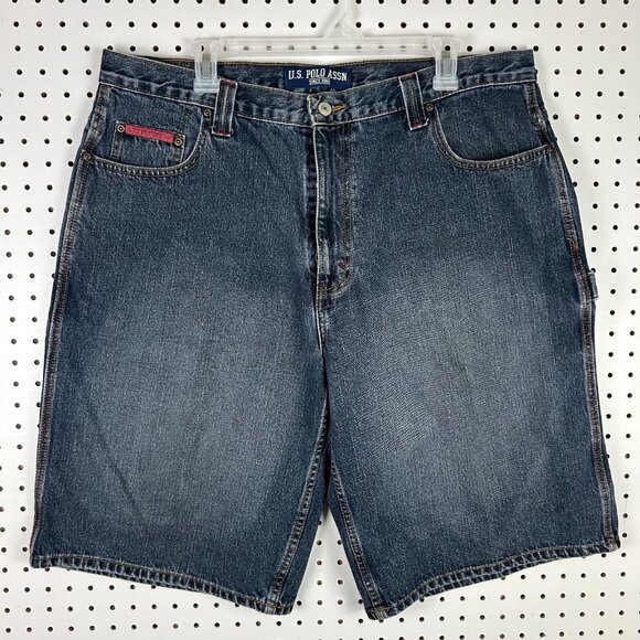 US Polo‎ ASSN Carpenter Shorts Sz 38 90s Baggy Wide Leg Y2K Work Wear Blue Skate - Picture 5 of 8